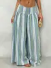 2026 Otoño Invierno Retro Bohemio Occidental Rayas Pantalones de Pierna Ancha Cintura Alta Cintura Elástica Estilo Nómada Casual Largo hasta el Suelo