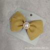 Elegante Horquilla Francesa para Cabello de la Parte Posterior de la Cabeza para Niña Adulta, Tela, Perla, Lazo Jengibre, Clip de Resorte, Clip para Cola de Caballo
