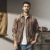 Camisa retro clásica a rayas de estilo americano para hombre, resistente, de manga larga, para primavera y otoño, chaqueta de camisa casual vintage británica, 2026