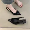 Salto Alto Estilo Francês Primavera e Verão 2025 Elegante Socialite Delicado Franzido Fada Bico Fino Raso Sem Encosto Sandálias