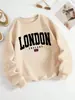 Moletom Feminino com Estampa da Bandeira de Londres Inglaterra Pulôver Macio Versátil Y2K Roupas Largas Outono