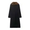 Para Comercio Exterior Transfronterizo Europeo y Americano Ropa de Mujer Aliexpress Más Vendido Otoño Retro Versátil Color Café Cuello de Piel Abrigo de Lana Negro