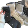 Calcetines de media pantorrilla para mujer, Calcetines largos versátiles de encaje suave con lunares para primavera y otoño, Calcetines Retro Dopamina de boca ancha para usar con ropa de exterior