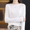 Suéter de punto grueso suelto de color sólido con base de lana para mujer, cuello redondo, fino, talla grande, simple, cómodo
