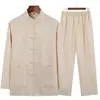 Traje Tang de Algodón y Lino NN para Primavera y Otoño Conjunto de Manga Larga para Hombre, Atuendo para Padre de Mediana Edad y Mayor, Uniforme Tai Chi Chino, Camiseta Base, Estilo Chino