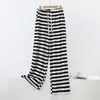 Novo modelo primavera e verão calça de pijama reta listrada de modal para mulheres, folgada plus size de cintura alta com bolso casual de perna larga
