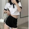 Traje Esportivo Casual de Corrida de Verão Feminino Top Polo Curto Manga Curta Shorts Conjunto de Duas Peças Moda