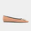 Zapatos Planos de Punta Cuadrada Versión Alta Color Gris Elefante RV con Hebilla Cuadrada para Mujer, Estilo Francés con un Toque de Lujo, Piel Genuina, Zapatos de Ballet Internos que Aumentan la Altura