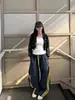 Pantalones de Chándal Anchos Talla Grande 150kg Estilo Americano con Tres Rayas para Mujer, Otoño e Invierno, Forrados de Felpa, Gruesos, Sueltos, con Retazos, Joggers