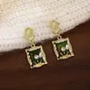 Pendientes Cuadrados de Perla Estilo Jardín Monet Francés, Pendientes Vintage de Alto Nivel Estilo Pintura al Óleo Verde para Mujer