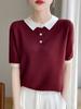Camiseta de manga corta con hombros descubiertos para mujer, polo informal de verano a juego con colores, top corto adelgazante de moda, de punto, de manga corta fina