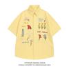 Camisa Retro Americana de Gofre Bordada Floral Colorida de Manga Corta para Hombre y Mujer Verano Estilo Perezoso Holgado Camisa Casual