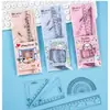 Régua de desenho animado, terno, papelaria para estudantes, presente, conjunto fofo, régua, material de aprendizagem infantil, triângulo, conjunto de quatro peças, atacado