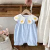 Mameluco Amarillo con Bordado de Pato, Solapa Grande, Verano Transpirable Amigable con la Piel, Mameluco de Manga Corta para Bebés Niñas para Salir