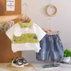 Conjunto de Camisa Estampada de Verano para Niños 2025 Nuevo Estilo de Verano Atractivo Dibujos Animados Manga Corta Conjunto de Dos Piezas para Niños Moderno