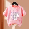 Camiseta Tie-Dye de Verão para Meninas, Blusa de Manga Curta Infantil, Nova Estampa Estilo Coreano, Blusa Versátil Solta e Estilosa para Crianças Maiores