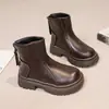 Botas tipo Martin para niños de 6 a 12 años, botines de estilo británico para niños, estilo otoño e invierno, forradas de felpa, cálidas, de cuero, con suela suave, antideslizantes