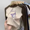 Desenho Animado Estampa Fofa Tamanho Médio-Grande Infantil Gola Redonda Base de Veludo Top para Meninas Patchwork Manga Longa Estiloso Fashionável Top de Bebê