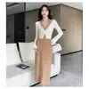 Conjunto de duas peças de T-shirt vintage estilo francês com retalhos torcidos, manga longa, novo outono feminino, conjunto de top justo