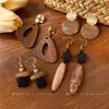 Pendientes de madera vintage geométricos, únicos y elegantes, con un toque exclusivo de alta gama, pendientes sencillos y elegantes para mujer