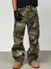 Jeans de trabajo camuflaje lavado a la calle estilo americano HME, pantalones rectos versátiles de pierna recta rasgados de marca de moda nuevos