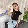 Aimo Beibei Ropa para Niños Estilo Coreano Manga Corta con Volantes Letras Chaleco t Verano Nuevo Estilo Niña Bebé Estilo Sexy Top