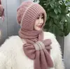 Sombrero de Mujer Nuevo Sombrero de Invierno Bufanda Todo en Uno Sombrero para Viento y Nieve Sombrero de Lana Engrosado con Forro Polar Hebilla Protección para las Orejas Sombrero de Punto