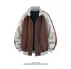 Sudadera a rayas con bloques de color estilo americano y cuello alto para hombre, chaqueta cárdigan deportiva de otoño e invierno con un elegante diseño estilo universitario