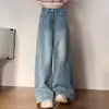 Jeans Azules Rectos Vintage para Mujer, Nuevo de Verano Talla Grande de Cintura Alta Holgados que Cubren la Cadera Fluidos de Pierna Ancha Largo Hasta el Suelo