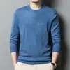 Explosões com suéter de lã masculino gola redonda meia-idade primavera e outono suéter fino masculino camiseta de manga comprida com seda de amoreira