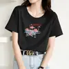 Comercio Exterior Ropa de Mujer 2026 Verano Camiseta de Mujer Manga Corta Casual Cuello Redondo Estilo Coreano Versátil Estampado de Cachorro Talla Grande Camiseta Básica