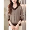 Suéter Feminino Gola V Estilo Coreano Outono Inverno 2026 Novo Estilo Mãe High-End Chique Tricô Solto Camada Base