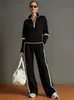 2026 Nuevo Conjunto Deportivo Casual Transfronterizo Estilo Europeo y Americano Moda Bloques de Color Cuello Alto Sudadera Pantalones de Pierna Ancha Conjunto de Dos Piezas para Mujer