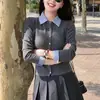 Cárdigan de Punto Gris Francés Redondo de Manga Larga para Mujer, Suéter Chaqueta Top Elegante de Gama Alta para Otoño e Invierno