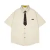 Jia Yi Ku 2026 Verão Novo Estilo Vintage Americano Camisa com Gravata de Veludo Cotelê Roupa Casual de Negócios Camisa Masculina