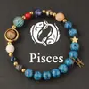Pulsera de los Doce Signos del Zodiaco para Mujer Malaquita Lapislázuli Piedra Natural Azul Pulsera de Cuentas Planeta Universo Stock Listo Venta al por Mayor