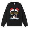 Suéter navideño para mujer de comercio exterior europeo y americano, gorro navideño, vino tinto, muñeco de nieve estampado, top de cuello redondo suelto a la moda