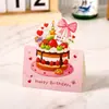 Tarjeta de Felicitación Creativa de Feliz Cumpleaños, Tarjeta de Pastel de Cumpleaños Tridimensional, Tarjeta Pequeña con Mensaje de Bendición de Cumpleaños de Floristería Panadería