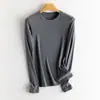 Camiseta básica de manga larga de seda de morera de alta tecnología, con cuello alto, para mujer, versátil, de corte ajustado, para usar en capas