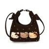 Bolsa infantil fofa, design de gato de desenho animado, mini bolsa de mão de bolinhas, bolsa tote de camurça retrô, bolsa transversal e porta-moedas pequeno
