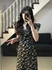 Vestido floral de estilo dulce y suave para mujer, nuevo, estilo francés, diseño retro, con mangas acampanadas y adelgazamiento, moda femenina.