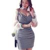 Transfronterizo 2025 versión coreana de primavera y verano nuevo sexy escote en V profundo hombro gasa costuras vestido a cuadros cadera ajustada