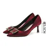 775-9 vermelho vinho saltos altos pés femininos não cansados sexy camurça salto fino sapatos de casamento fivela quadrada strass sapatos xiuhe