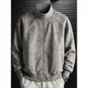 Chaqueta de cuero tie-dye gris para hombre, abrigo de cuero de moda cleanfit, prenda de otoño top retro