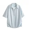Camisa Masculina de Manga Curta para Adolescentes, Verão, Caimento Solto, Listrada, Estilo Americano, Top Versátil, Gola Reversível Oversized, Casual