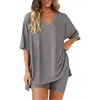Comercio Exterior Transfronterizo Europeo y Americano Amazon Ropa de Mujer Verano Nueva Moda Casual Holgado Cuello en V Pijama Ropa para el Hogar Color Sólido Conjunto