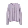 Cárdigan de punto de cachemira para mujer con bucles de toalla tridimensionales, nuevo estilo otoño e invierno, cuello redondo, cómodo, color liso, elegante, abrigo de manga larga