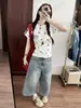 Jeans Acampanados Cortos de Color Claro para Mujer, Estilo Delgado de Verano, Nuevo Modelo 2026, Cintura Alta, Corte Holgado, Tallas Grandes, Pantalones Rectos por Encima de la Rodilla