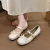 Sapatos Mary Jane Prata Femininos 2026 Novo Outono com Salto Escondido, Laço de Renda Francesa, Sapatilhas, Sapatos Pequenos de Couro