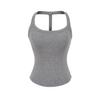 Top Esportivo com Decote U e Bojos, Básico Liso para Fitness, Camisole Curta Sexy Costas Abertas Slim